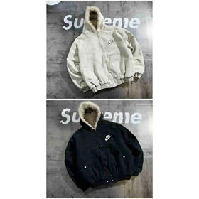 Nike new embroidered swoosh hooded fleece-lined cotton jacket-5079