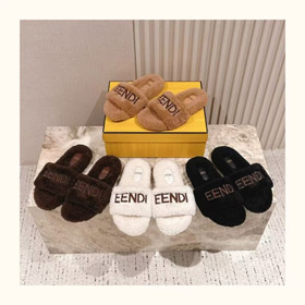 Fendi new design letter embroidered fur slippers-5689
